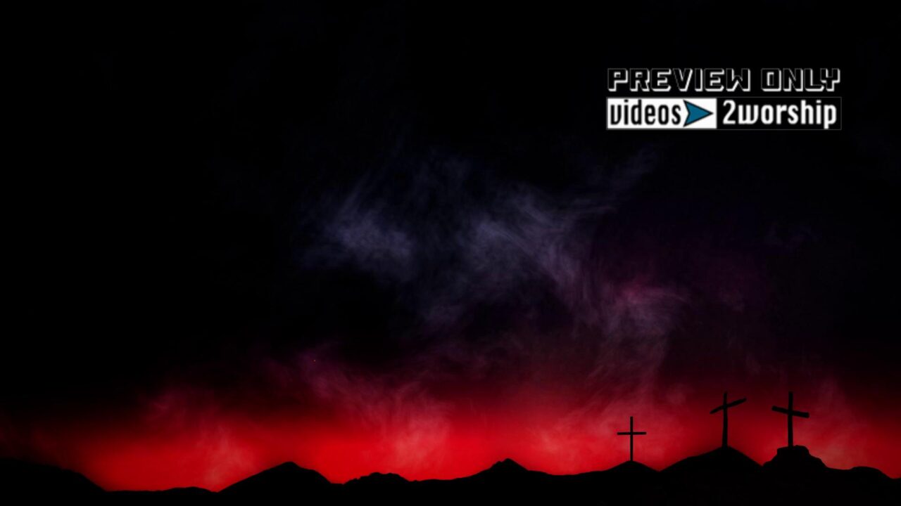 Good Friday. Three Crosses And Red Sky