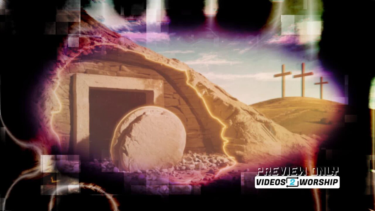 Empty Tomb with Glitch Effect | Crosses on the Hill