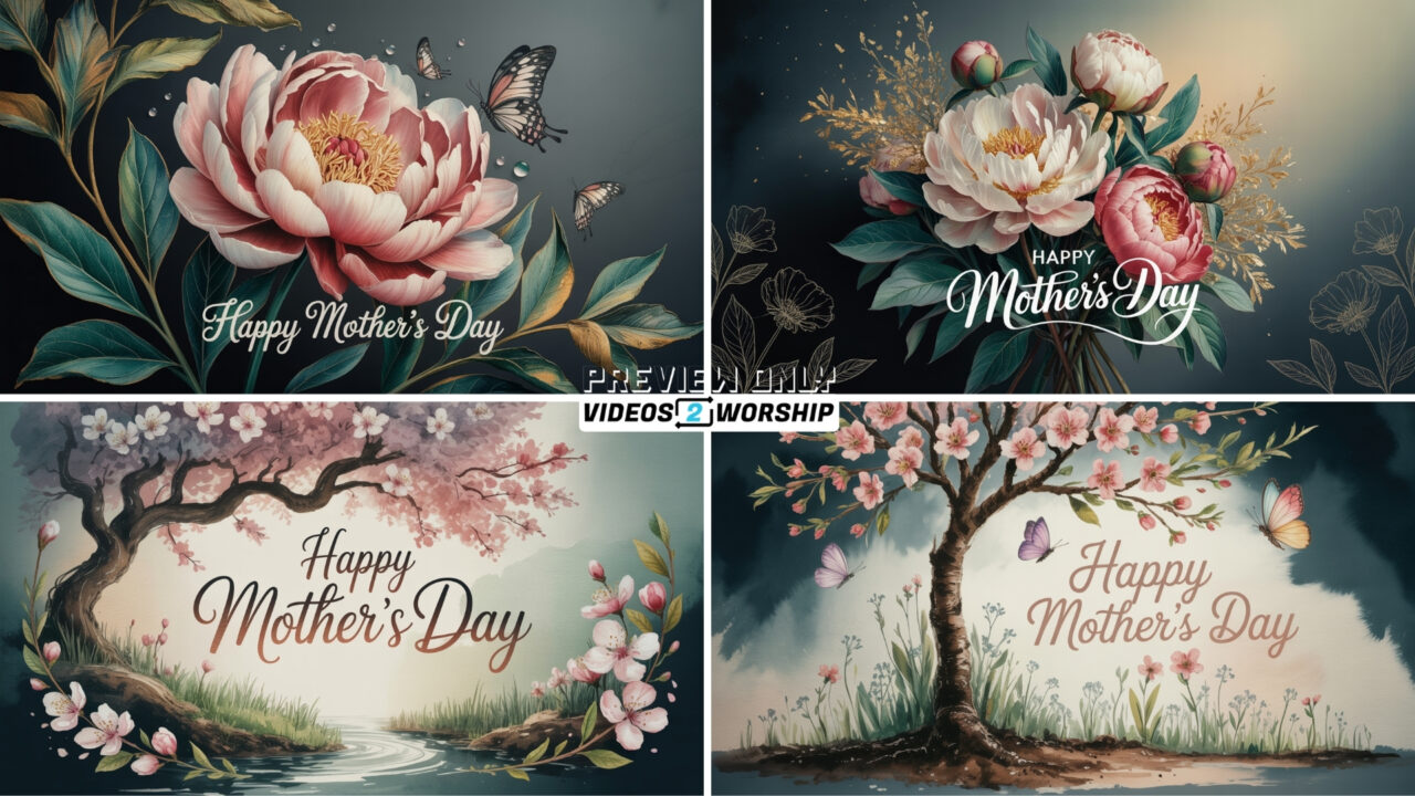 Mothers Day Watercolor Peony & Cherry Blossom