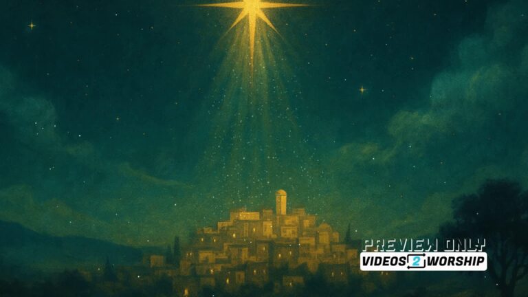 Read more about the article Star of Bethlehem Over Town Worship Background | Christmas City Advent Loop Video